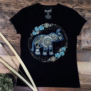 KUNI #K3  เสื้อยืดแต่งเพชร Elephant Bling souvenir t-shirt by Kunibrand