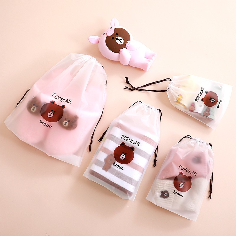 🔥พร้อมส่ง🔥ถุงหูรูดใส่ของ ถุงหมีบราวน์