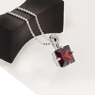 จี้เงิน 925 ประดับพลอย CZ GARNET สีเหลี่ยม OKPE001-CZTG