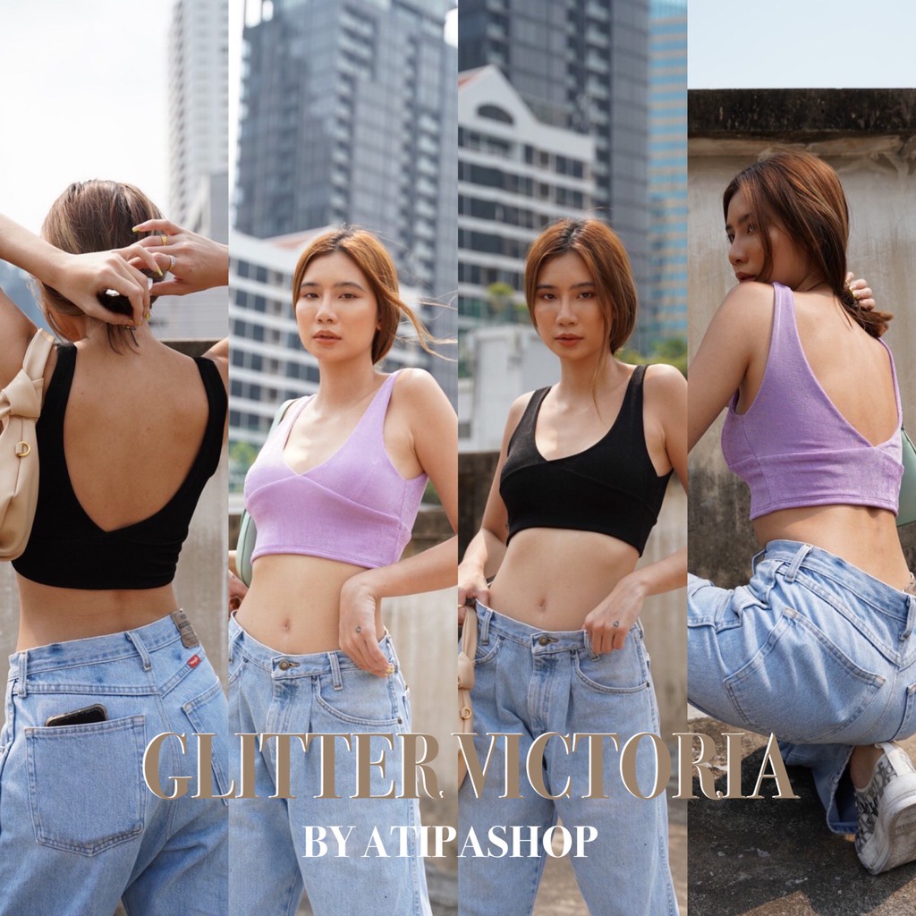Atipashop - Glitter victoria เสื้อกล้ามคอวี ผ้ากลิตเตอร์ ทรงสวย