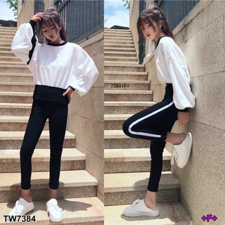 (7384ป Set 2 ชิ้น เสื้อยืดคอกลม แขนยาว + กางเกงขายาว