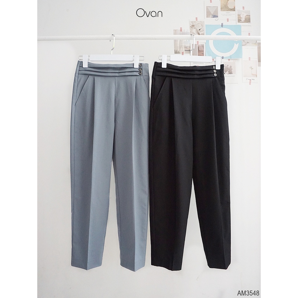 กางเกงสตรีเอวสูงจีบ OvanMade AM3548