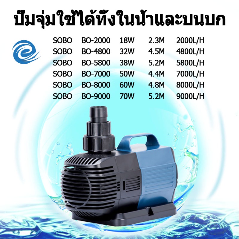 SOBO 70W 9000L/H ปั๊มความถี่ตัวแปรประหยัดพลังงาน ปั๊มพิพิธภัณฑ์สัตว์น้ำ ปั๊มบ่อปลา ปั๊มจุ่ม ปั๊มน้ำพุ ปั๊มน้ำพุน้ำตก