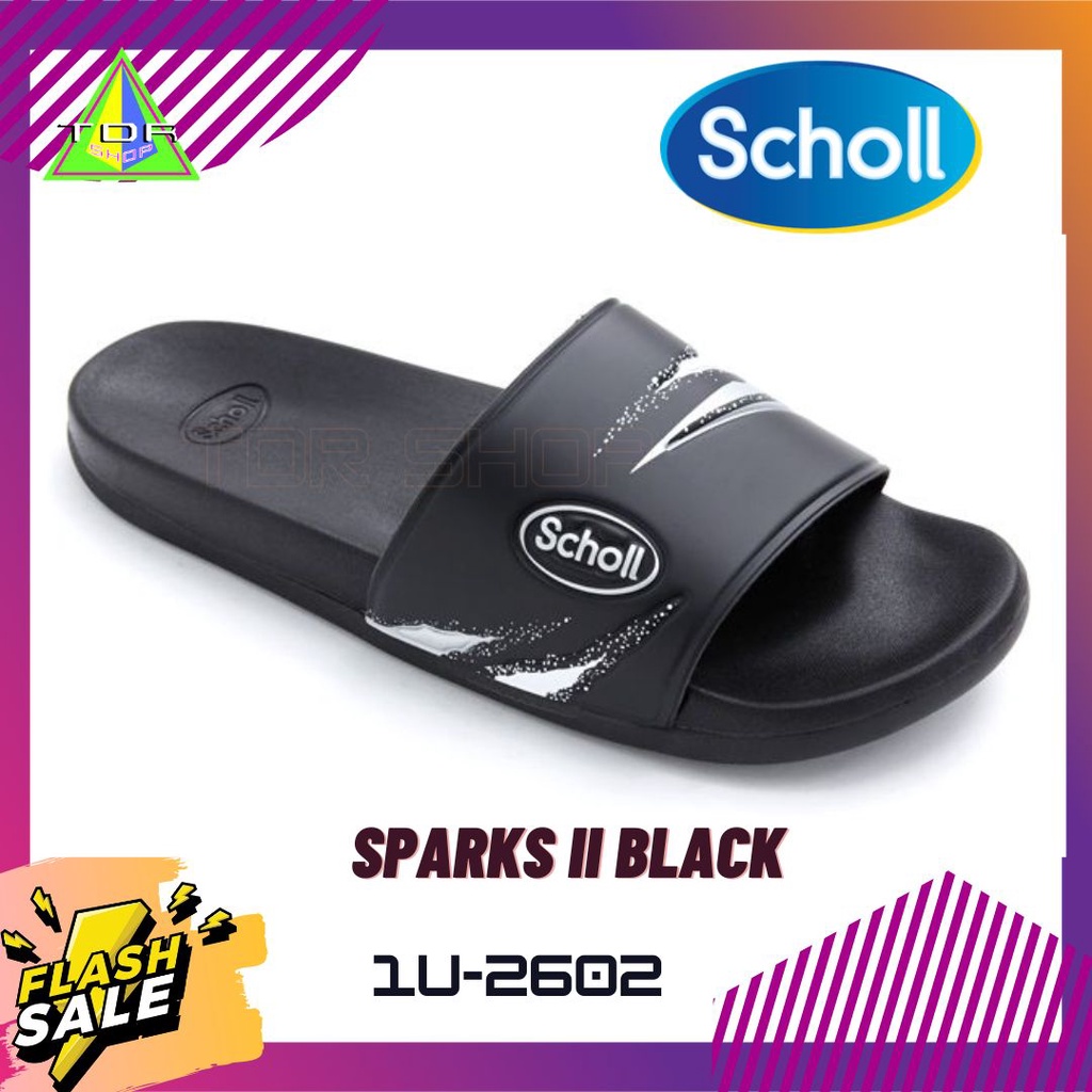 รุ่นใหม่! Scholl Sparks II Black 1U-26024 รองเท้า แตะ แบบ สวม นุ่มเบาสบาย หญิงและชาย สีดำ