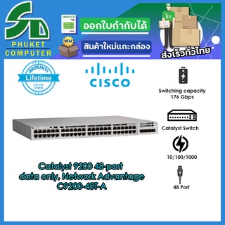 Cisco อุปกรณ์เน็ตเวิร์ค	C9200-48T-A	SW	Catalyst 9200 48-port data only, Network Advantage