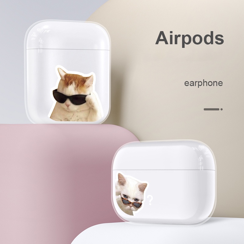 เคสหูฟัง ลายแมวสุดเท่ สีโปร่งใส สําหรับ airpods 2 3 Pro