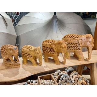 ช้าง ไม้ แกะสลัก ลายฉลุ มี ลูกช้าง ด้านใน carved wood elephant 🐘