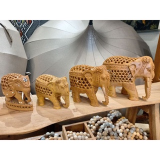 ช้าง ไม้ แกะสลัก ลายฉลุ มี ลูกช้าง ด้านใน carved wood elephant 🐘