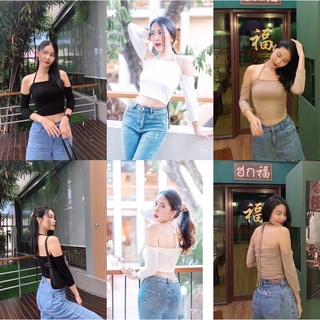 💓fernie crop💓ครอปเกาะอกต่อแขน มีสายผูกคล้องคอ ผ้าเรยอนหนา ใส่สบาย ทรงสวยเก๋มากค่ะ