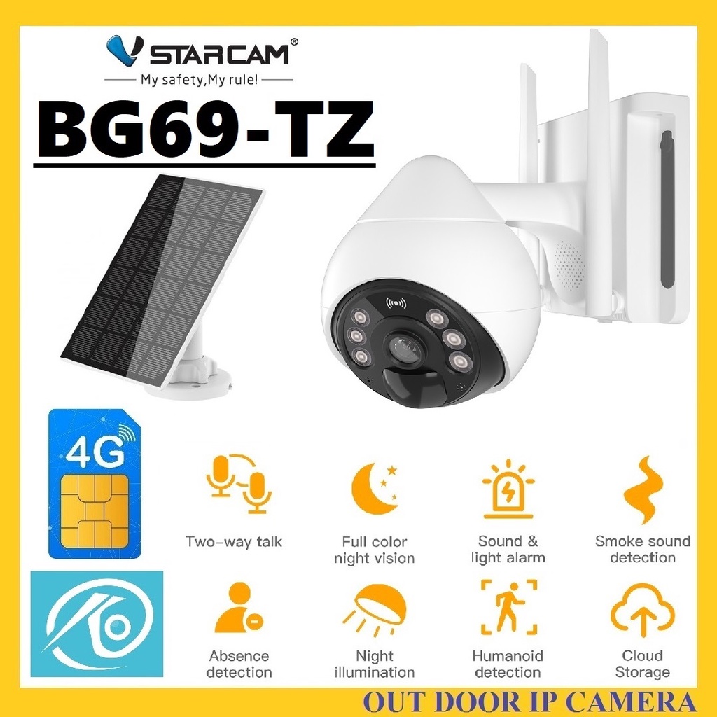 VSTARCAM BG69-TZ 4G LTE SiM FULL HD 1080P 2.0MegaPixel กล้องโซล่าเซลล์ พร้อมแบตเตอรี่ในตัว 10000mAh