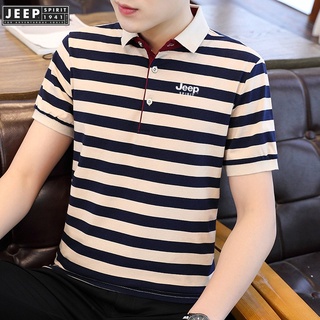 JEEP SPIRIT 1941 ESTD ใหม่ เสื้อโปโลแขนสั้น ลายทาง คุณภาพสูง แฟชั่นฤดูร้อน สําหรับผู้ชาย