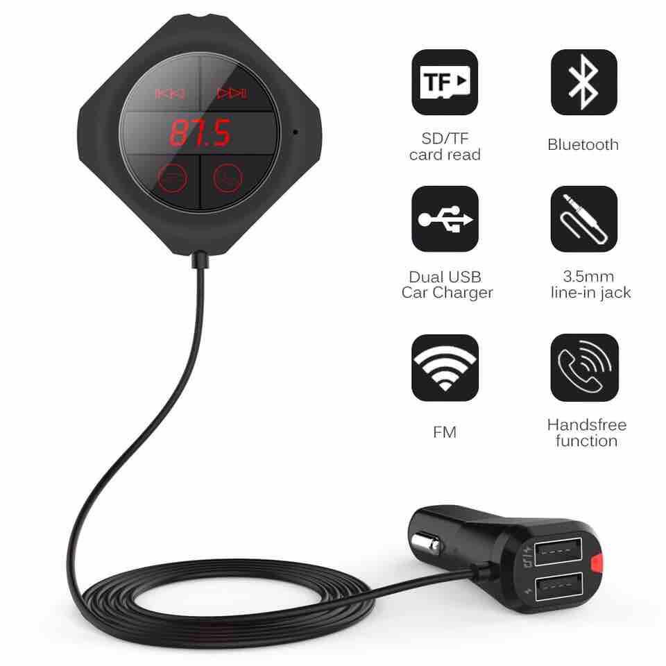 Car FM Transmitter Bluetooth Handsfree Car Kit Aux Line-in LED Monitor Car MP3 Player Dual USB Support SD Card