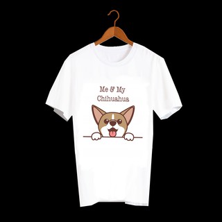 เสื้อยืดสไตล์ญี่ปุ่น เสื้อยืดพิมพ์ลายหมา เสื้อยืดลายหมา ชิวาวา Me &amp; My Chihuahua MMD44