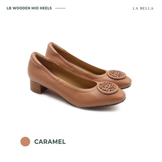 LA BELLA รุ่น LB WOODEN MID HEELS - CARAMEL