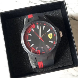 (ผ่อน0%) นาฬิกา FERRARI Pit Crew Black Dial Mens Two Tone Watch Fi830367 สายซิลิโคน สีดำ 44 มม.