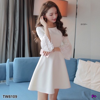 Dress ชุดเดรสสีพื้นแขนศอก ปลายแขนแต่งระฆัง MM8109 Dress Elbow sleeve solid color dress bell cuffs