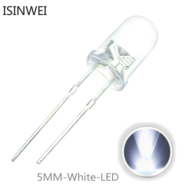 หลอดไฟ LED F5 5 มม. สีขาวทรงกลม 50 ชิ้น
