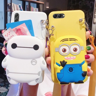 เคสซิริโคน กระเป๋า พร้อมสายคล้อง huawei Y6P Y5P Y8P Y7P Y6 Y7 PRO Y9 PRIME 2019 Y9S Y7PRO Y6PRO Y5 2018 Wallet Strap Silicone Soft Minions coin purse Case