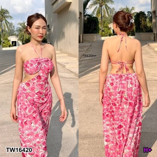 16420 Dress เดรสยาว เกาะอกเว้าเอว ผูกโบว์คู่หลัง Long dress, halter neckline, cinched waist, double bow tie in the back