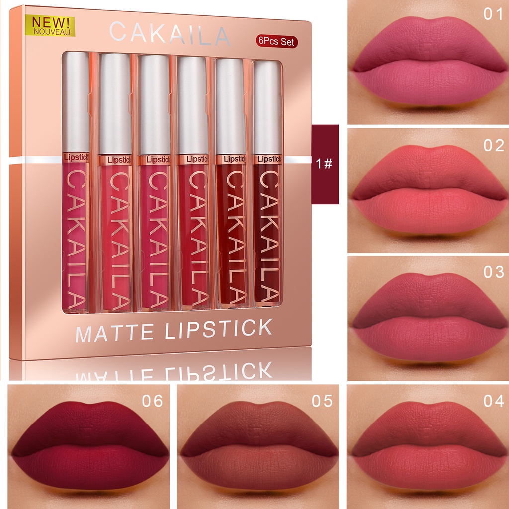 6 ชิ้น / เซต เซ็กซี่ สีแดง เนื้อแมตต์ กํามะหยี่ ลิปกลอส สีนู้ด ลิควิด ลิปสติก กันน้ํา ติดทนนาน ไม่ติดถ้วย ลิปกลอส แต่งหน้า เซ็กซี่ ลิปทินท์ ชุดเคลือบ