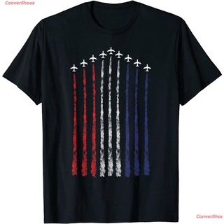 เสื้อยืดแขนสั้น American Flag USA Fighter Jet Con Trail T-Shirt Short sleeve T-shirts