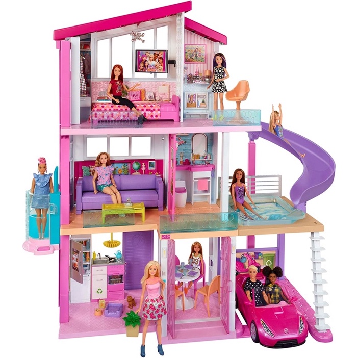 Barbie Dreamhouse Dollhouse with Pool, Slide and Elevator บ้านตุ๊กตาบาร์บี้ มาพร้อมสระน้ำ สไลด์เดอร์ และลิฟท์ รุ่น FHY73