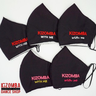 หน้ากากผ้าสีดำปัก Kizomba with me, Cloth face mask with embroidered.