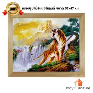 (7367) กรอบรูปไม้สนนิวซีแลนด์ เสือเหลียวหลัง น้ำตก ขนาด 57x47ซม.