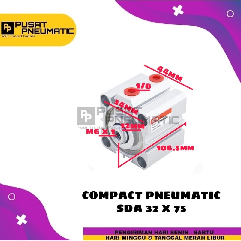 PNEUMATIC COMPACT CYLINDER sda32X75 / SDA 32 X 75