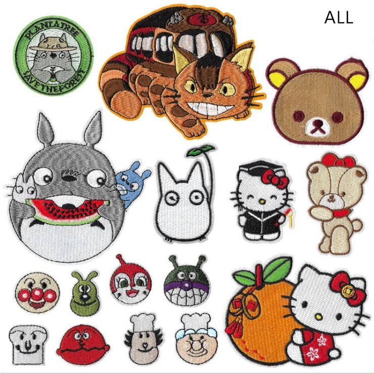 การ์ตูนคลาสสิกอะนิเมะตัวละครเพื่อนบ้านของฉันTotoro Rilakkuma Anpanman Hello Kitty My Neighbor Totoro Busปักผ้าสติกเกอร์เสื้อผ้าBadge ArmbandกางเกงPatch DecalsกาวสามารถรีดสามารถHand-Sewn DIYวัสดุ