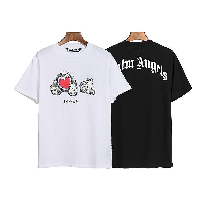 Street แฟชั่น 9AL7M ผ้าฝ้ายผู้ชายและผู้หญิงเสื้อยืดหัวใจ Sleeping Bear พิมพ์แขนสั้นเสื้อหลวมเสื้อลําลอง Unisex