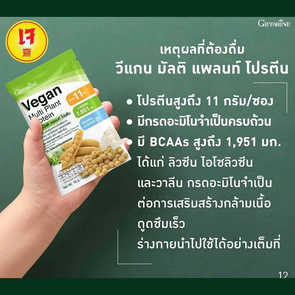 โปรตีนพืช โปรตีนกิฟฟารีน วีแกน มัลติ แพลนท์ โปรตีน กิฟฟารีน Vegan Multi Plant Protein Giffarine เวย์โปรตีน thumbnail 7