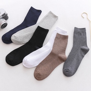 🔥มาใหม่2019🔥 🧦ถุงเท้าข้อกลาง ชาย  cotton 100% สีพื้น 6 สี เนื้อผ้าหนานุ่ม ถุงเท้าใส่ทำงาน ถุงเท้าผู้ชาย ถุงเท้าทำงาน