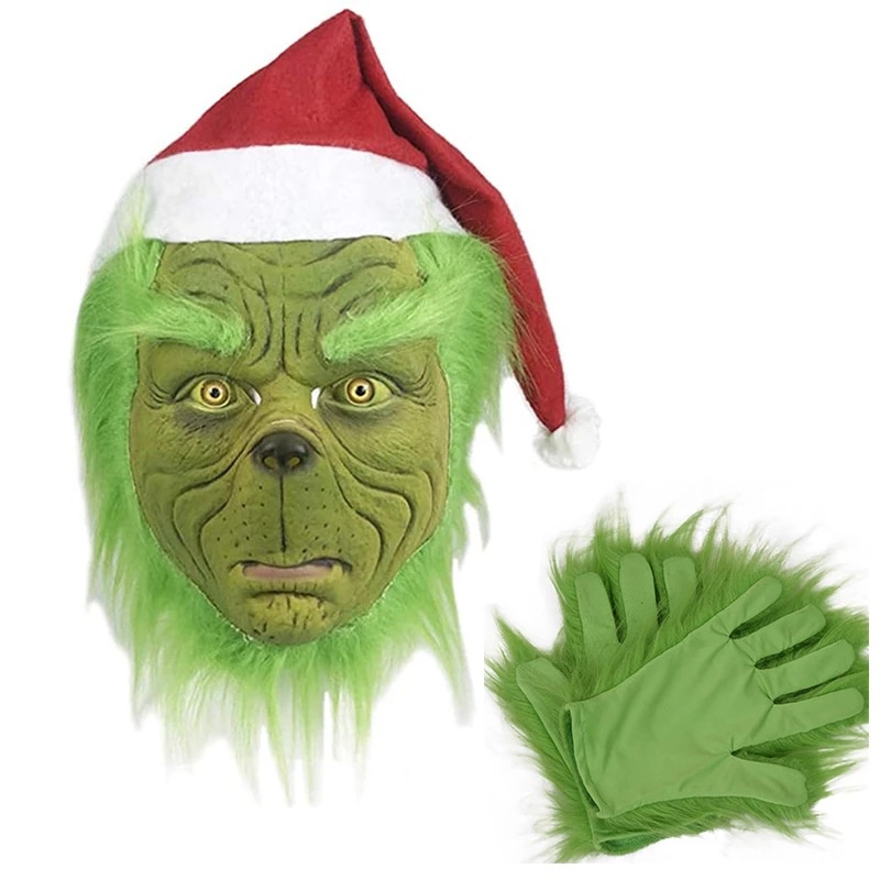 Grinch หน้ากาก Grinch Latex หมวกฮาโลวีนเครื่องแต่งกาย Prom Party ตลก Carnival Christmas Props วิธี G