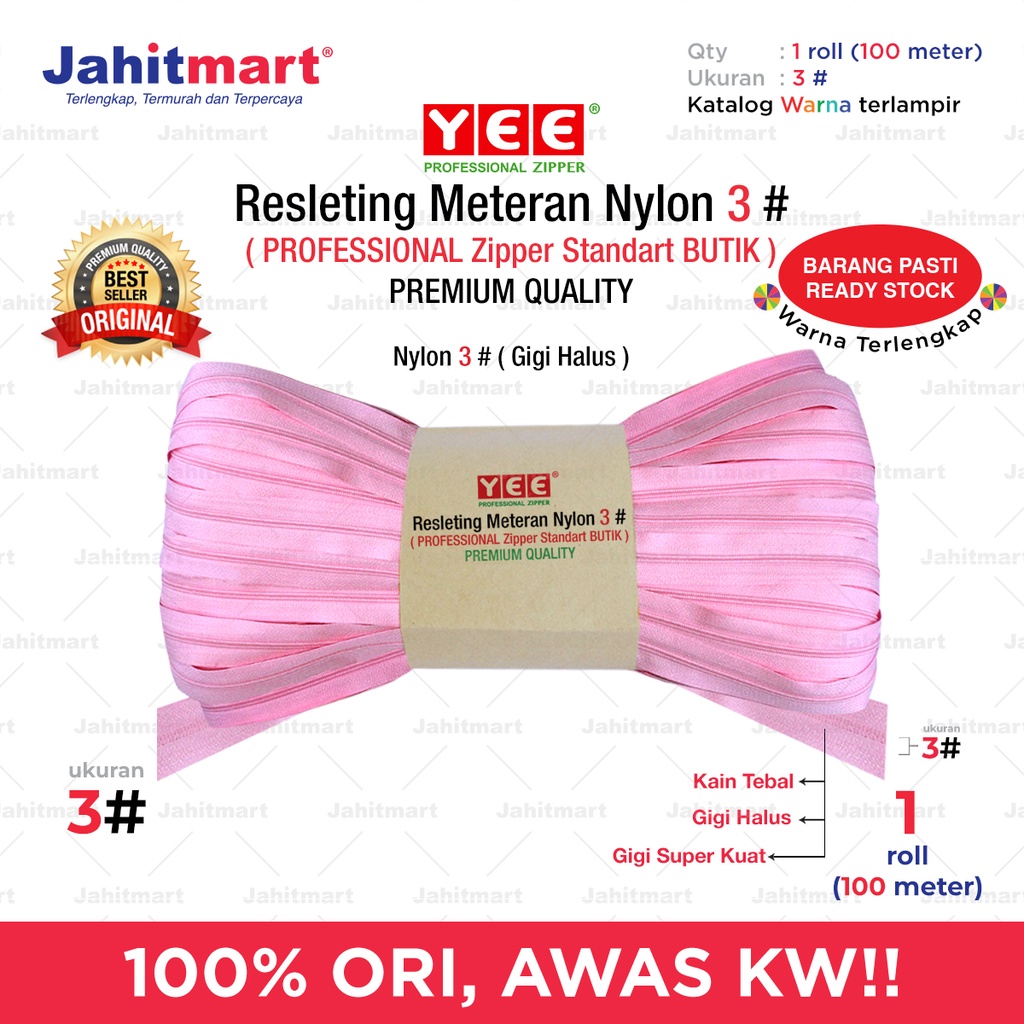 "YEE" ROLL ZIPPER / 3 METER ZIPPER 100 YARDS ต่อม้วน