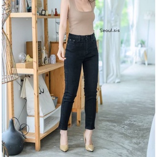 กางเกงยีนส์ทรง​เดฟผ้ายืด​สีดำสนิท​ High  wiest​ Skinny