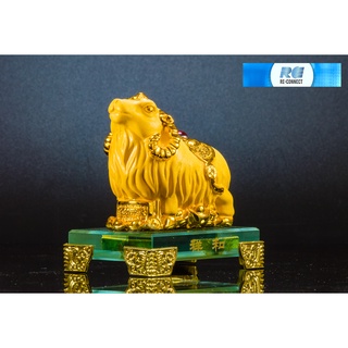 แพะทอง แพะมงคล สูง10ซม. ตุ๊กตาเรซิ่นพ่นทรายทอง ฐานแก้ว นักษัตร ปีแพะ ของตกแต่ง เสริมฮวงจุ้ย Goat Gold Resin Feng Shui