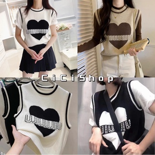 Cicishop(Z1528)เสื้อไหมพรมแขนกุด ปักลายหัวใจดีเทลปักมุกตามตัวอักษรน่ารักโทนสีมินิมอลคิ้วๆสุด