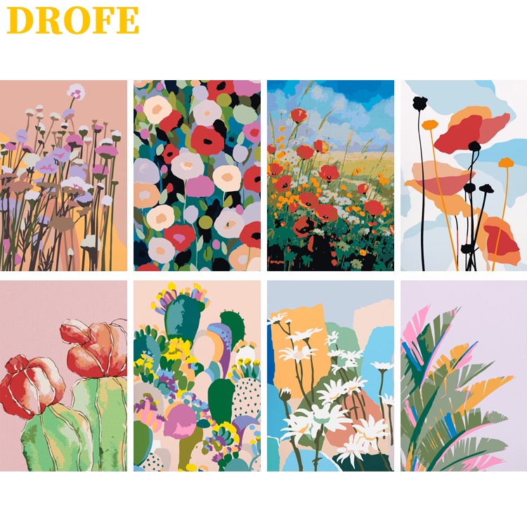 Drofe 【20X30 ซม. / 30X40 ซม. / พร้อมกรอบ 】~ ภาพวาดสีน้ํามันรูปดอกไม้และหญ้า ~ ตัวเลข / ภาพวาดสีน้ํามันดิจิตอล / ตกแต่ง