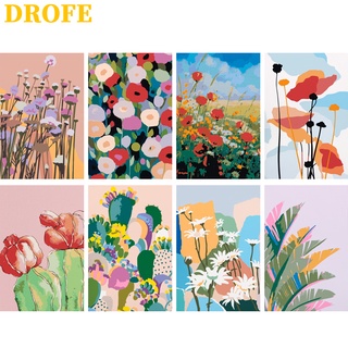 Drofe 【20X30 ซม. / 30X40 ซม. /  พร้อมกรอบ 】~ ภาพวาดสีน้ํามันรูปดอกไม้และหญ้า ~ ตัวเลข / ภาพวาดสีน้ํามันดิจิตอล / ตกแต่ง