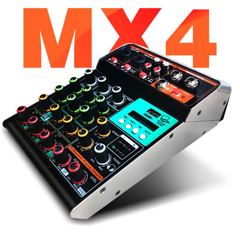 ✼✒MX4 Audio Mixer 4 Channels Mini Musical Multifunctional PC Interface Mixing Console DJ Built-in Soun