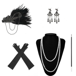 Ladies Gatsby Fancy Dress Accessories Flapper 1920S Charleston Girl Dress Set