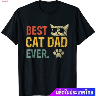 เสื้อยืดครอปfeytui ใหม่ แมว น่าสนใจ น่ารัก  Vintage Best Cat Dad Ever T-Shirt Cat Daddy Gift T-Shirt คอกลม แฟชั่น  ผ้าฝ้