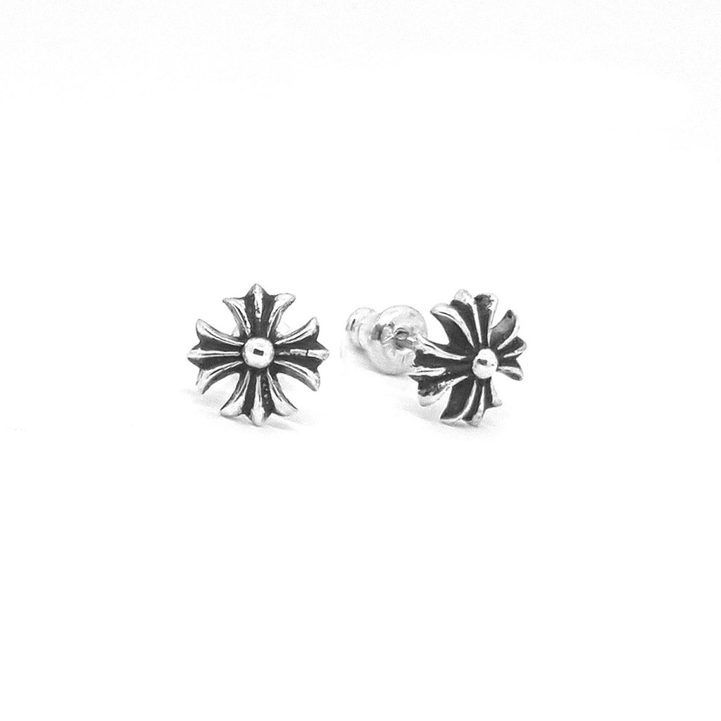 Chrome Hearts Sterling Silver 925 เครื่องประดับเงินแท้ ต่างหู Double Cross Large Stud Earring Code:CED007
