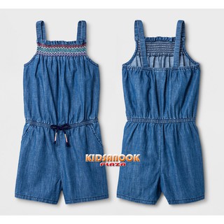 [แท้]EX701 ชุดจั้มสูทยีนส์ Cat &amp; Jack รุ่น Sleeveless Medium Denim Wash With Color Smocking Woven Romper (4-7 ปี)