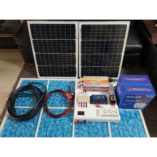 ชุดอินเวอร์เตอร์ แปลงไฟ 12V to 220V  3000W pwm30A  รองรับแบตลิเธียม มิเตอร์วัดV/A  DC +แผงโพลี 50/100W+แบต/40/65/80A