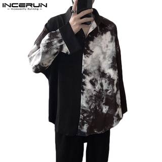 Incerun เสื้อเชิ้ตแฟชั่น สําหรับผู้ชาย แขนยาว ลายแพชเวิร์ค