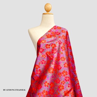 FLORAL DESIGN PRINTED THAI SILK FABRIC - ผ้าไหมไทยแท้ พิมพ์ลาย ลวดลาย ดอกไม้