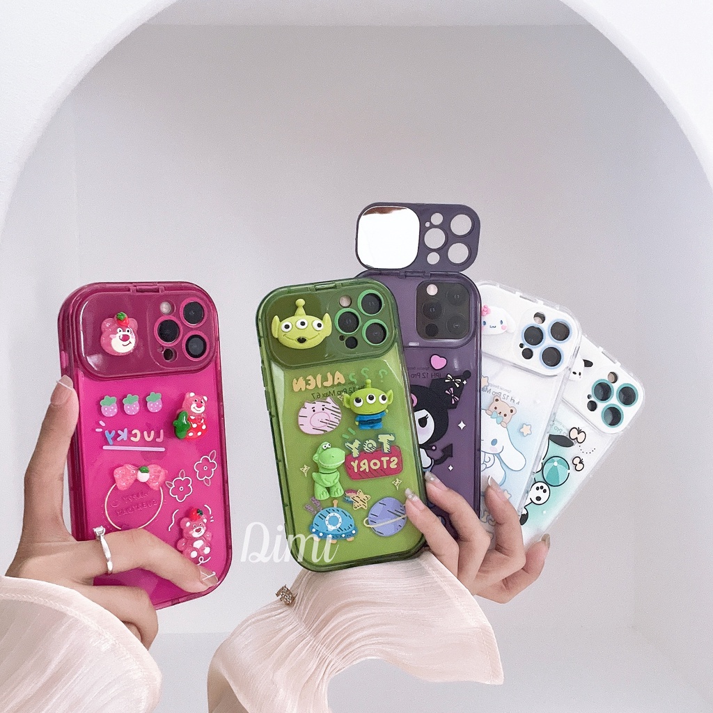 เคสการ์ตูนนูน3มิติ ตั้งได้ มีกระจก สำหรับรุ่น iphone 7 8 7plus 8plus XR i11 i12 12pro 12promax i13 13promax 14 Pro max