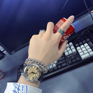 สร้อยข้อมือแฟชั่นฮิปฮอปประดับเพชรเต็มรูปแบบโซ่หนา